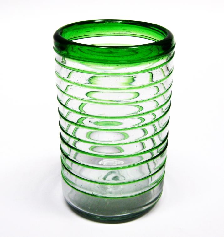 Vasos de Vidrio Soplado / Juego de 6 vasos grandes con espiral verde esmeralda / stos elegantes vasos cubiertos con una espiral verde esmeralda darn un toque artesanal a su mesa.